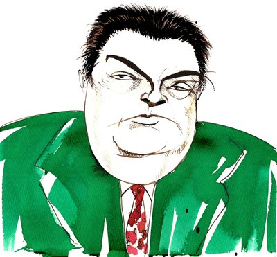Darius Milhaud, French composer, teacher, and member of Les Six; caricature by Neale Osborne